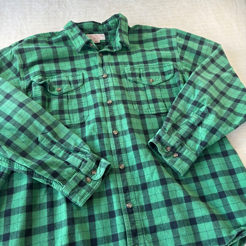 Filson Alaskan Guide Shirt XXL Green Buffalo Plaid Flannel Button Up Long Sleeve